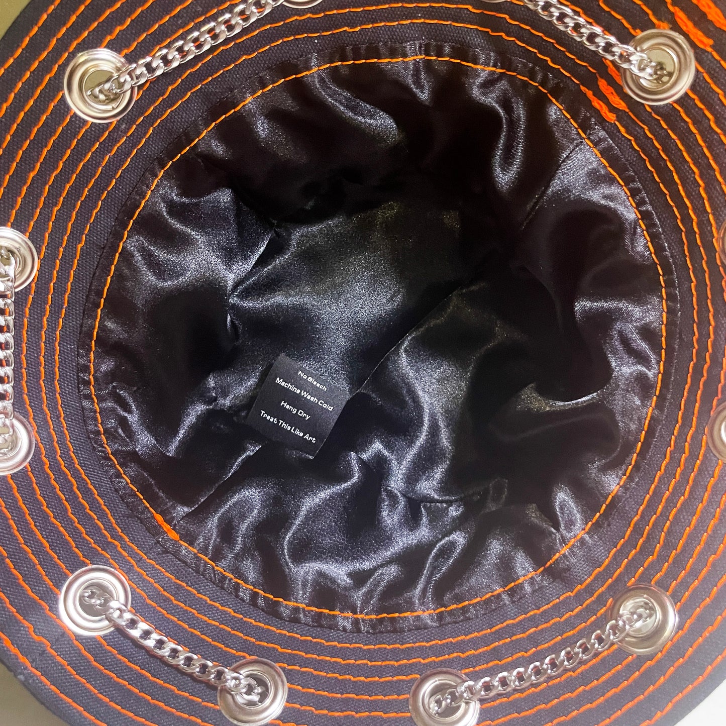 Black and Orange Sashiko Horn Hat 1of1