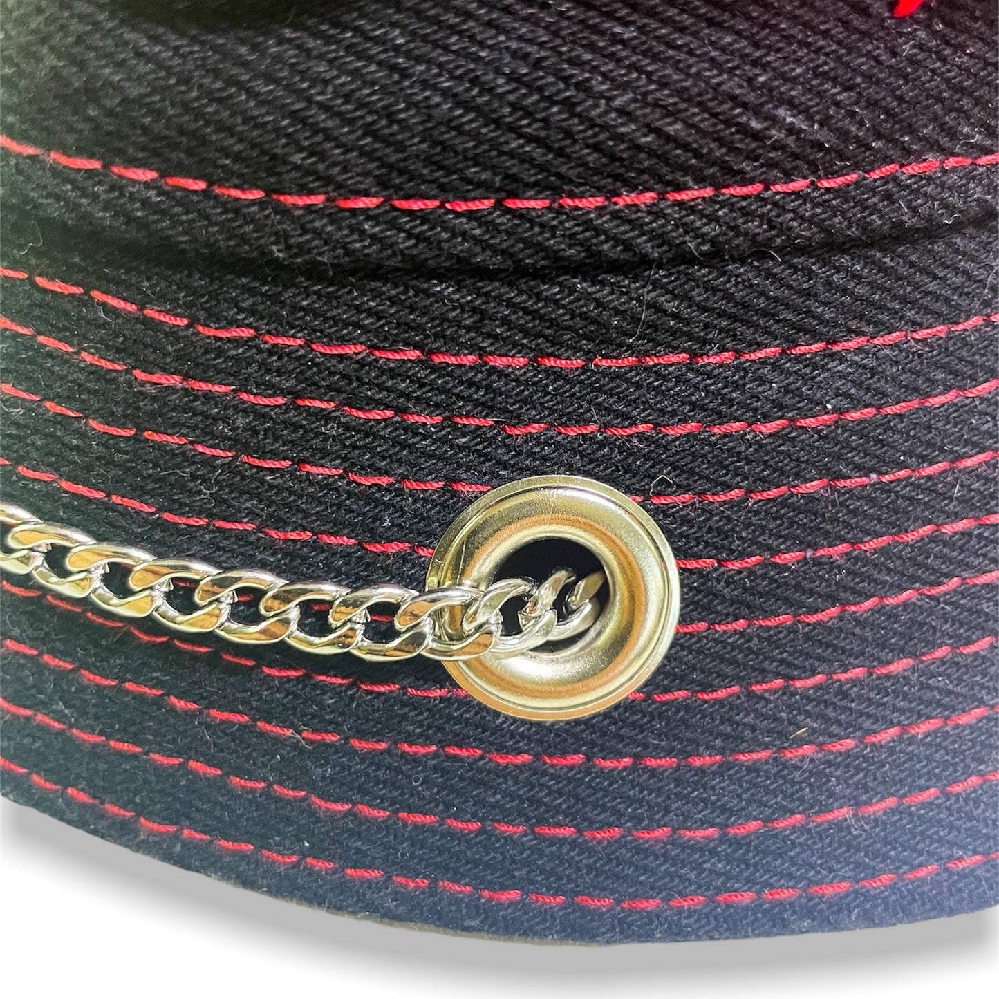 Black and Red Sashiko Horn Hat 1of1