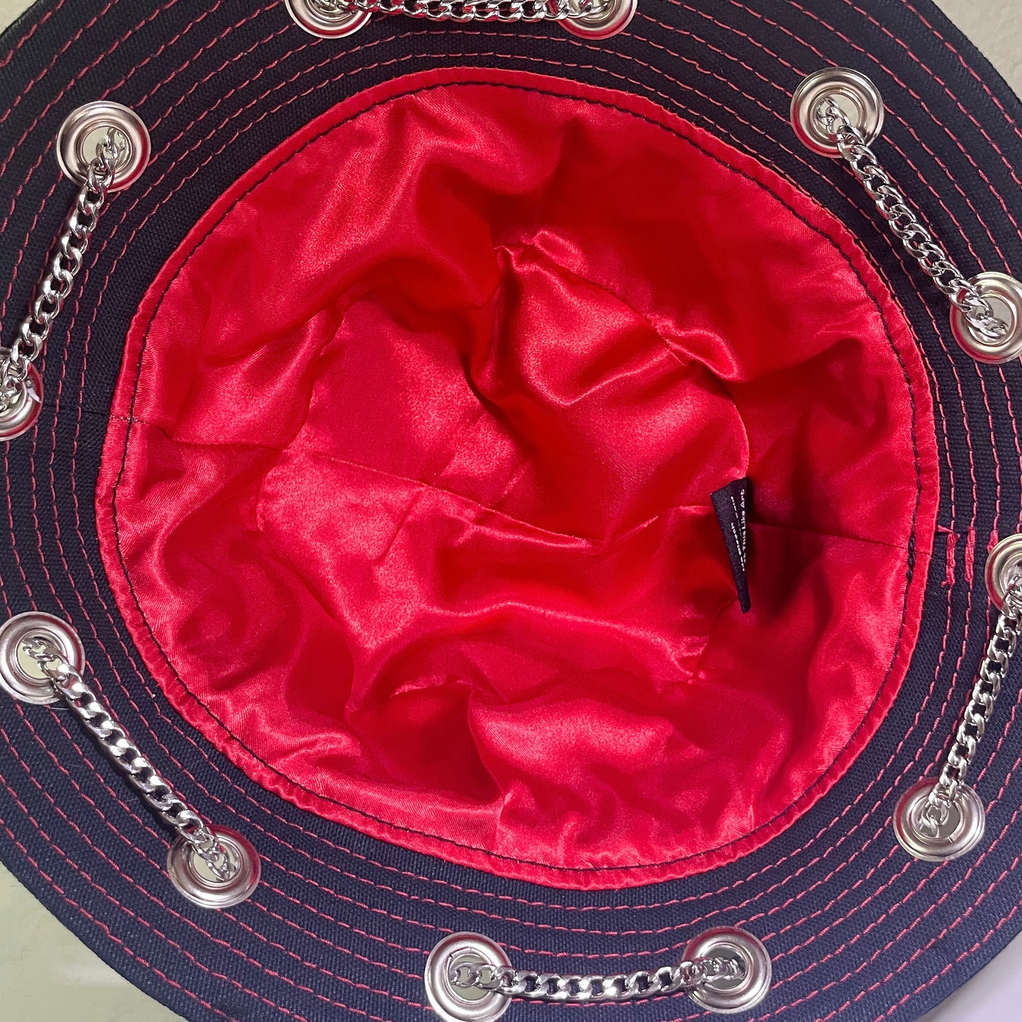 Black and Red Sashiko Horn Hat 1of1