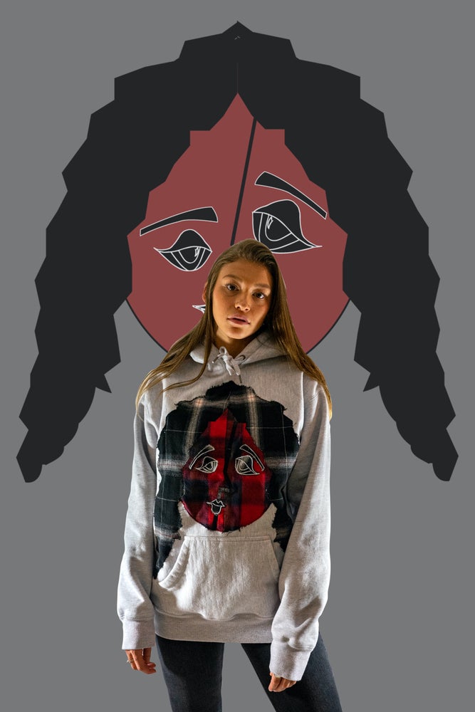 Faces Grey Heavyweight Hoodie (Flannel Patchwork)