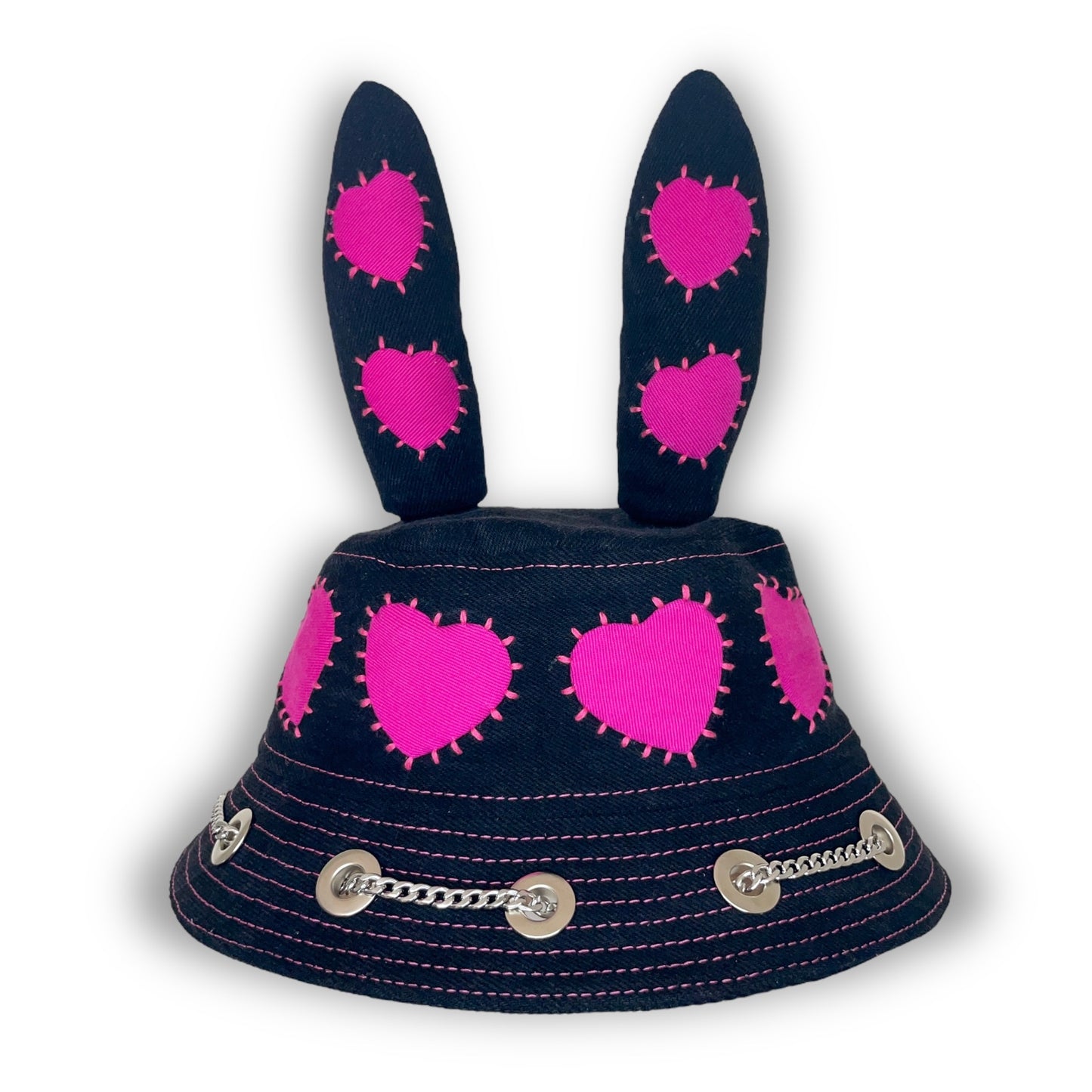 Black and Pink Heart Bunny Hat 1of1