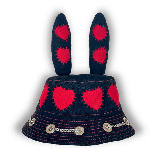 Black and Red Heart Bunny Hat 1of1