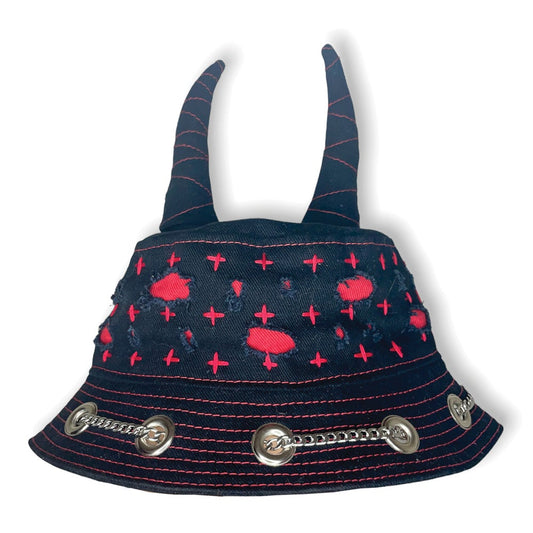 Black Sashiko Horn Hat