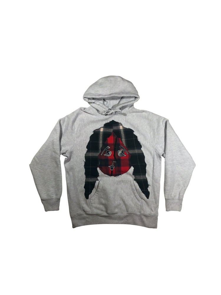 Faces Grey Heavyweight Hoodie (Flannel Patchwork)