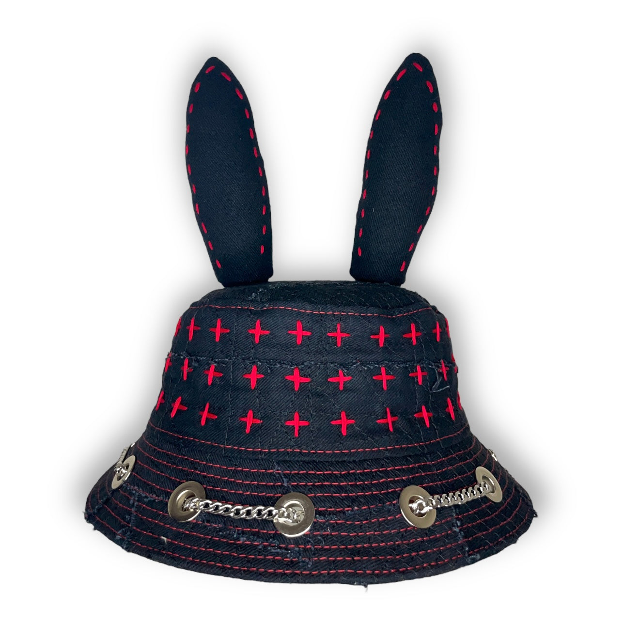Black and Red Sashiko Bunny Hat 1of1