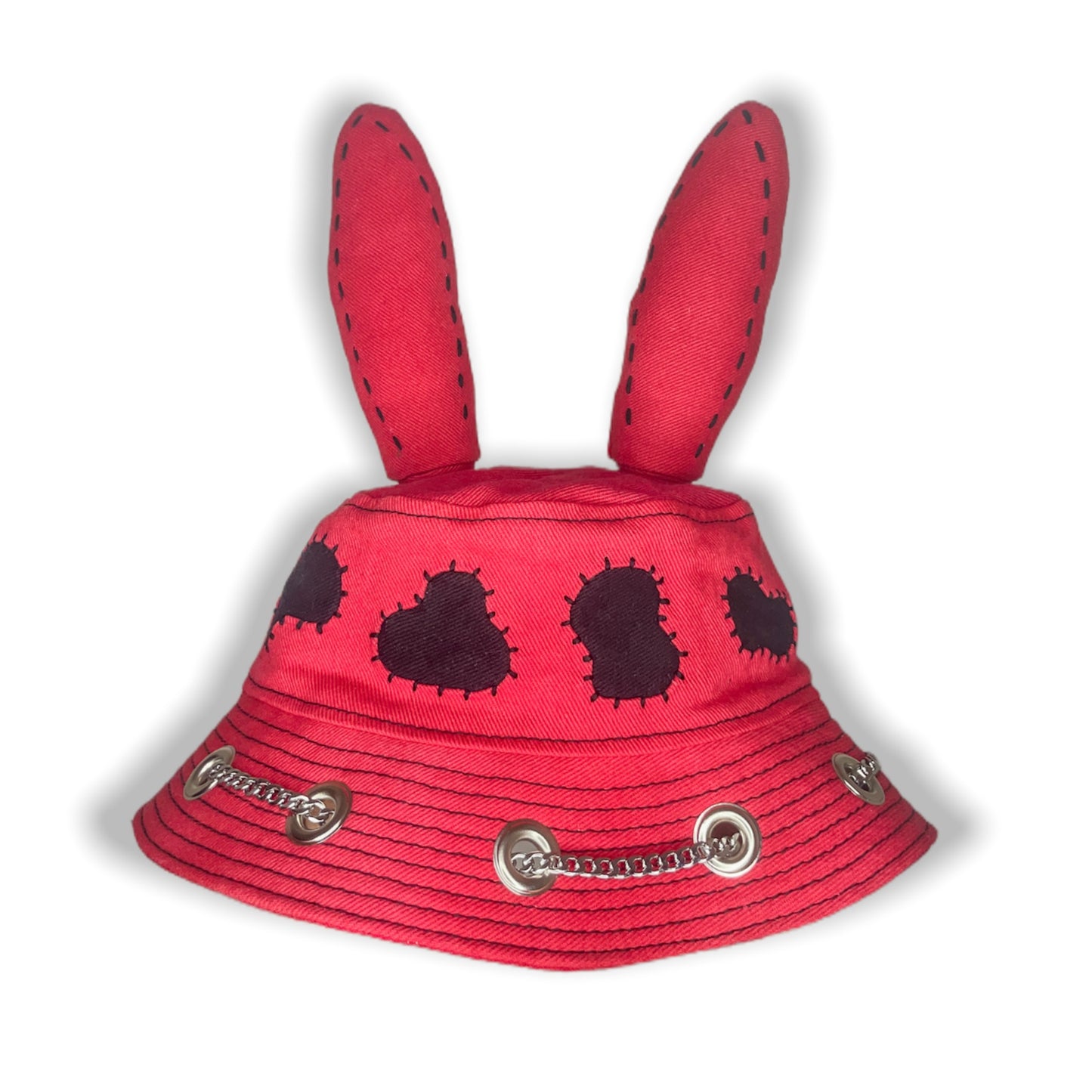 Red and Black Sashiko Bunny Hat 1of1