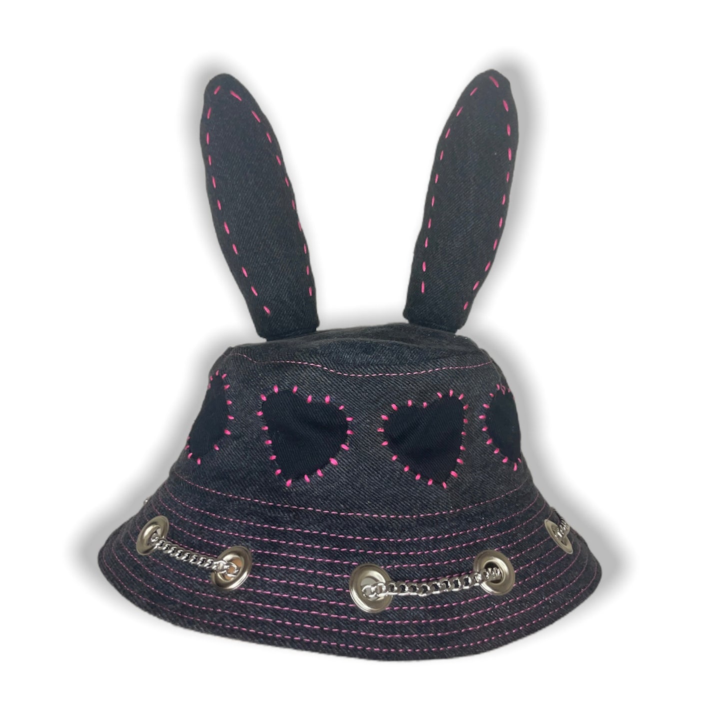 Grey and Pink Heart Bunny Hat 1of1