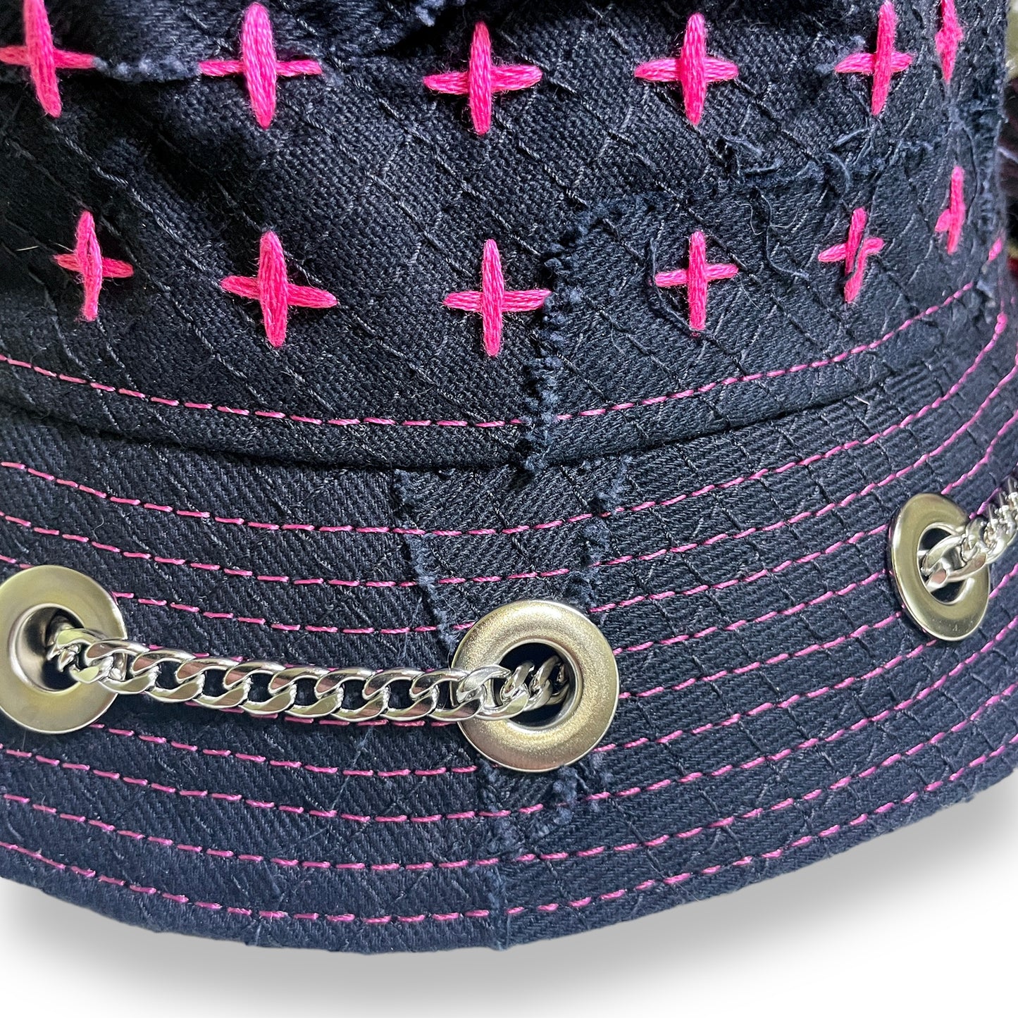 Black and Pink Sashiko Bunny Hat 1of1