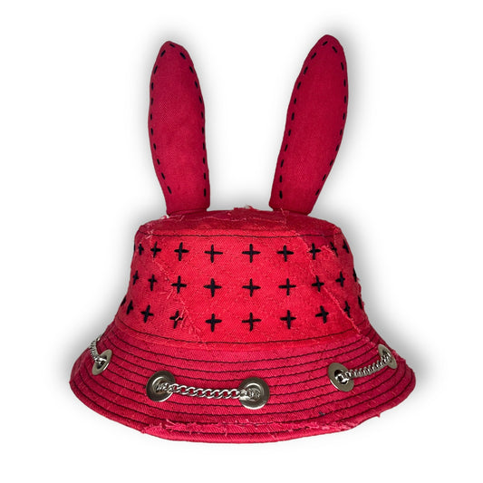 Red and Black Sashiko Bunny Hat 1of1