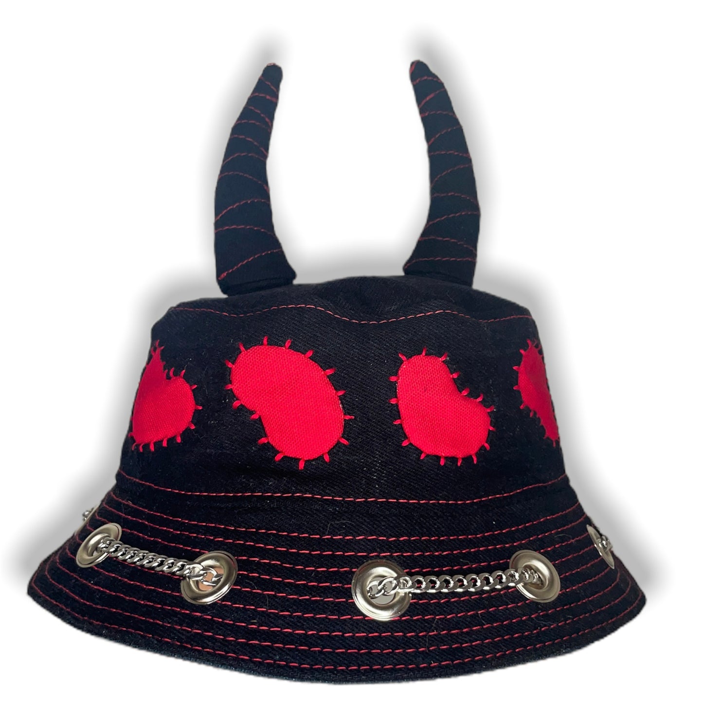 Black and Red Sashiko Horn Hat 1of1